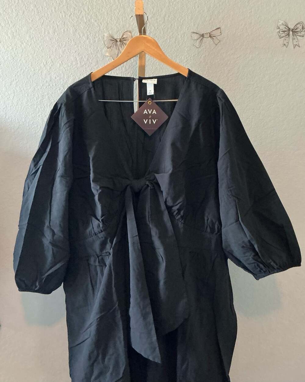 Ava & Viv Dress Size 4X Black Tie Front Puff Sleeve Dress